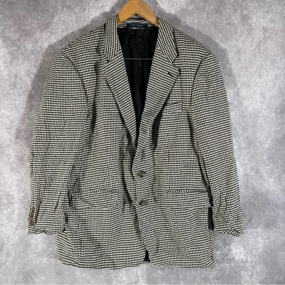 Vintage Chaps Ralph Lauren 100% Silk Blazer Sport Coat Jacket Houndstooth Men 42
